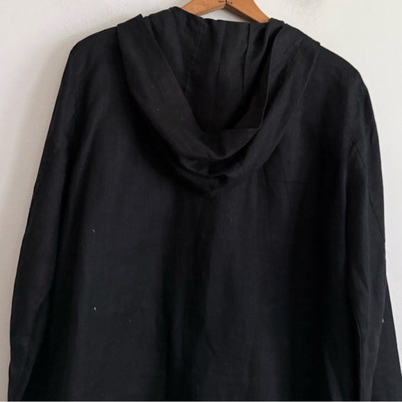 Real Clothes 100% Linen Black Hooded Button-Up Shirt | - Picture 9 of 11